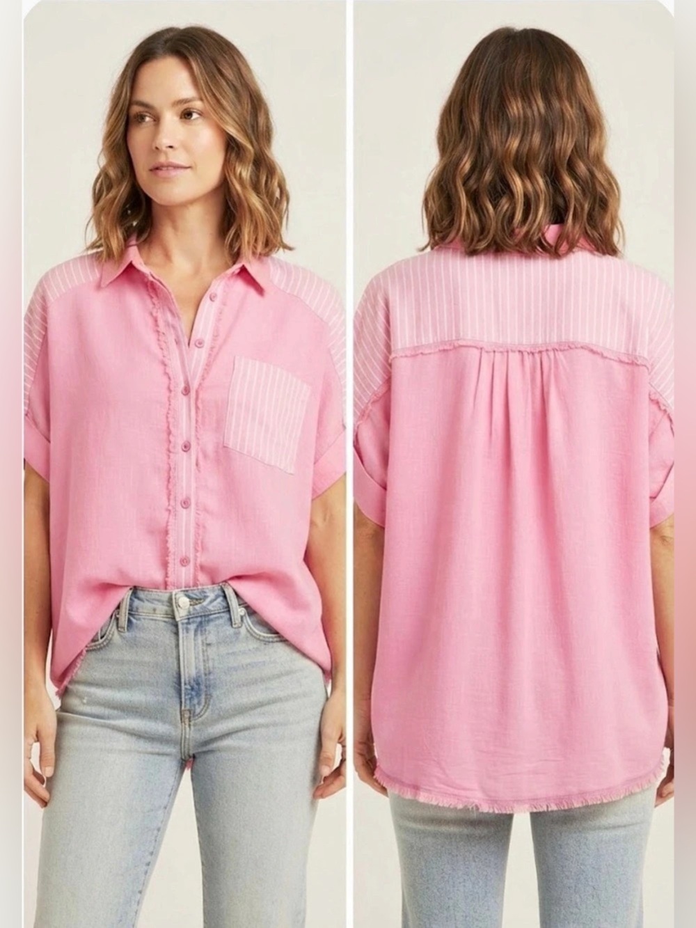 Umgee Women’s Pink Striped Button Down Top Size L